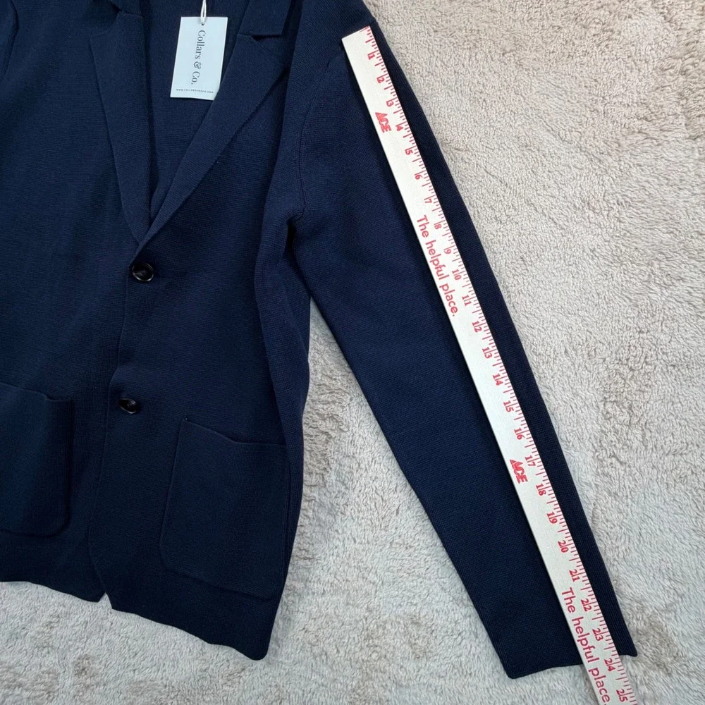 Collars & Co Mens Small Luxury Knit Blazer Navy Blue Merino Wool NWT